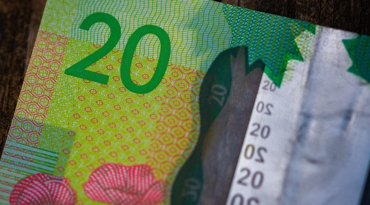 Canadian twenty-dollar polymer banknote close-up