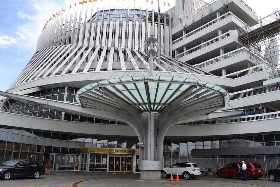 The entrance of the Casino de Montréal with its curved concrete facade