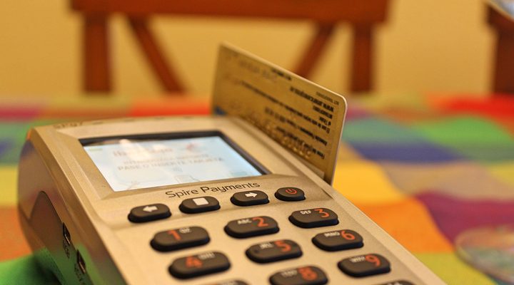 Bank card inserted into a payment terminal